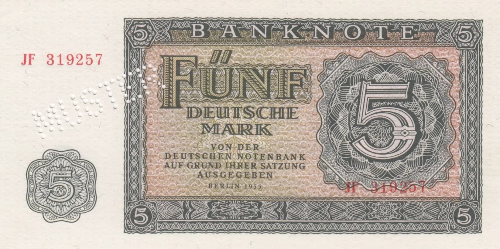 5 mark 1955 specimen from Germany, Democratic Republic, P-17s (1955) — image 1