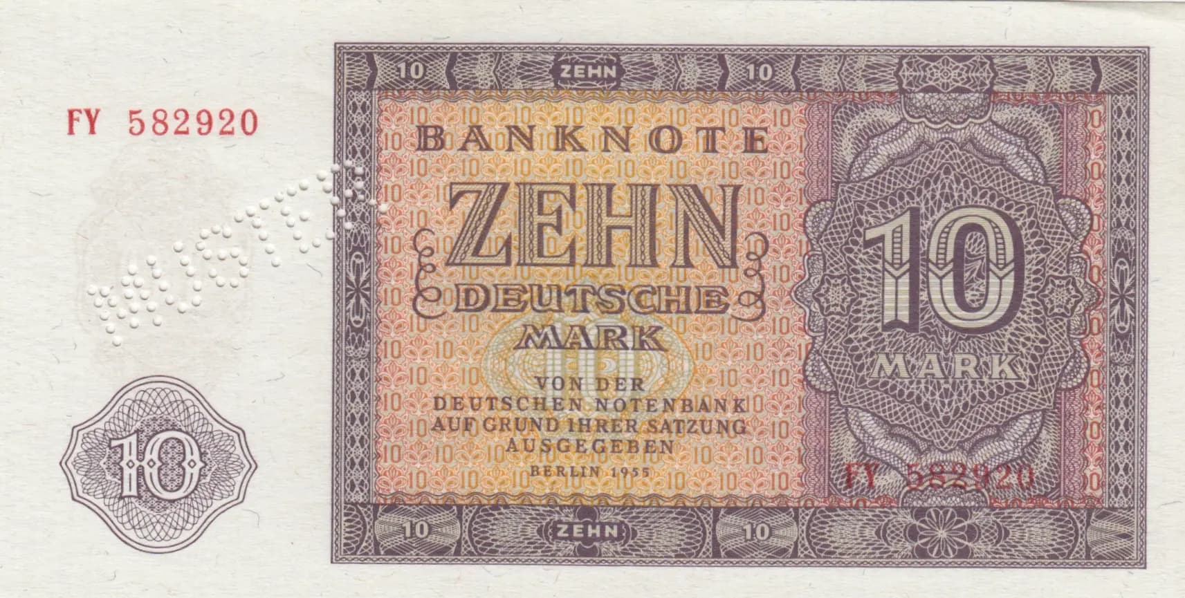 10 mark 1955 specimen from Germany, Democratic Republic, P-18s (1955) — image 1
