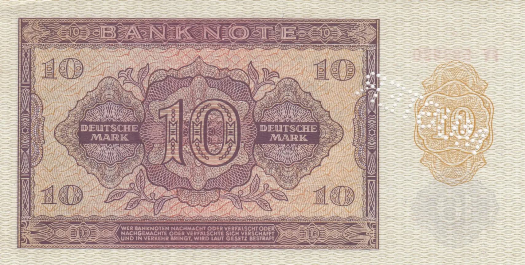 10 mark 1955 specimen from Germany, Democratic Republic, P-18s (1955) — image 2