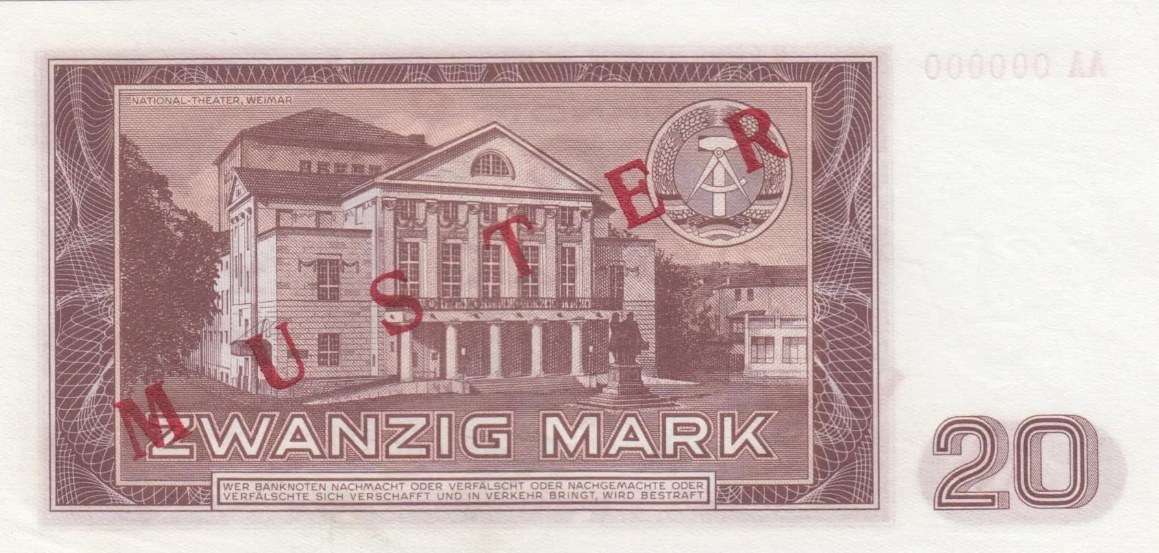 20 mark 1964 specimen from Germany, Democratic Republic, P-24s (1964) — image 2