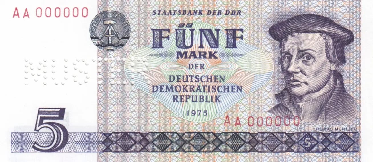 5 mark 1975 specimen from Germany, Democratic Republic, P-27as (1975) — image 1