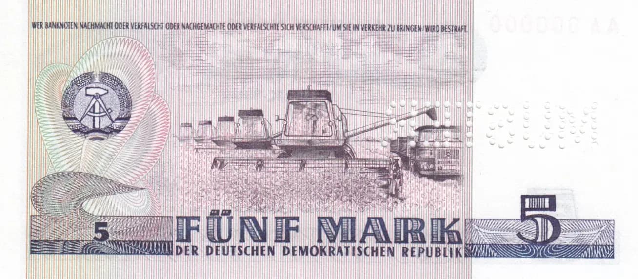 5 mark 1975 specimen from Germany, Democratic Republic, P-27as (1975) — image 2