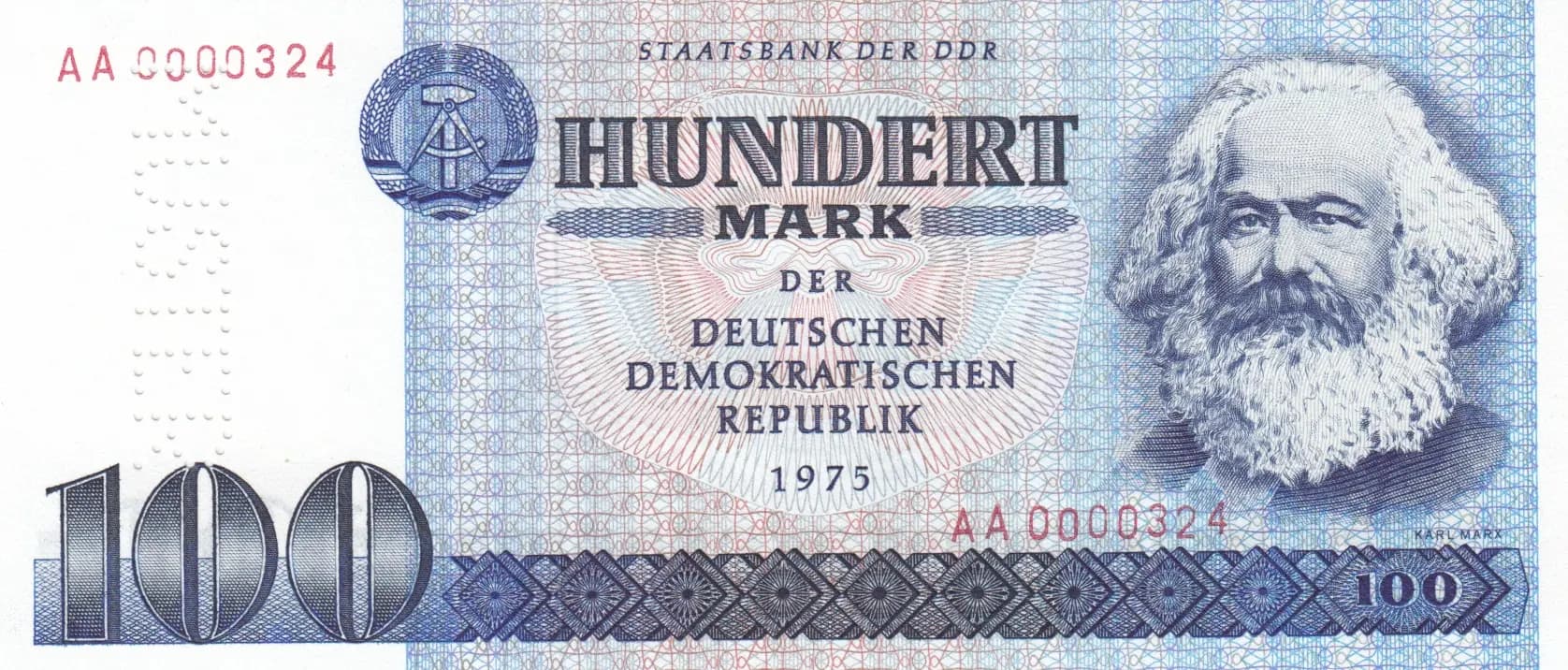 100 mark 1975 specimen from Germany, Democratic Republic, P-31as