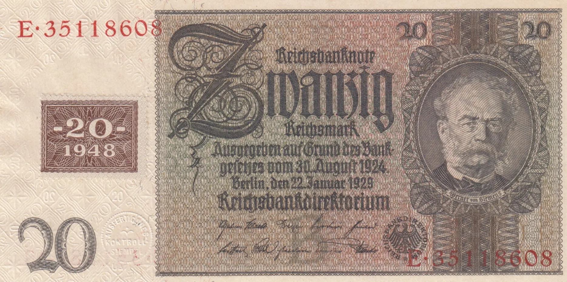 20 mark 1948 from Germany, Democratic Republic, P-5a