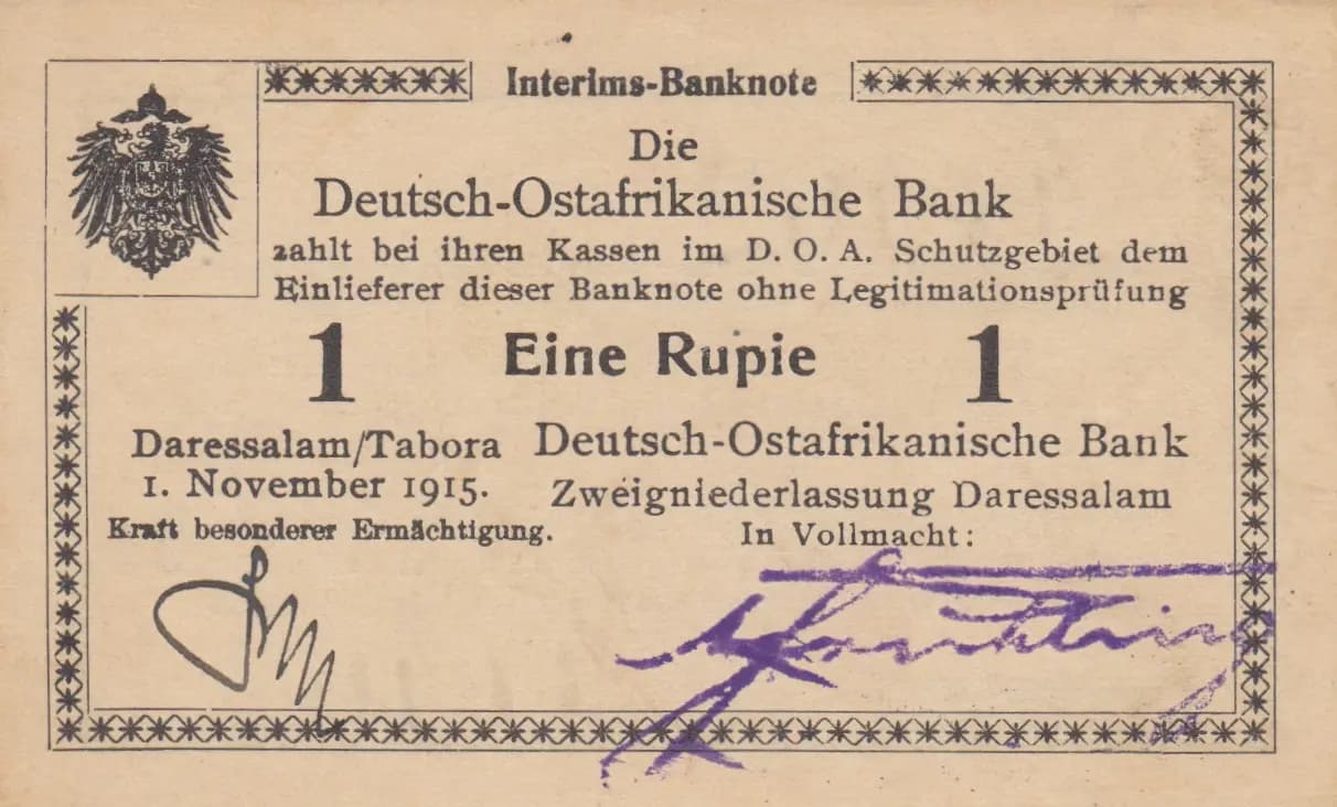 1 rupee 1915 from German  East Africa, P-9Ab (1915) — image 1