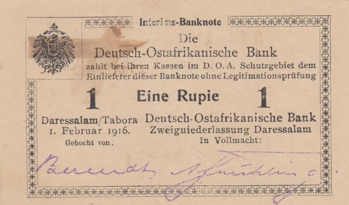 1 rupee 1916 from German  East Africa, P-20a (1916) — image 1