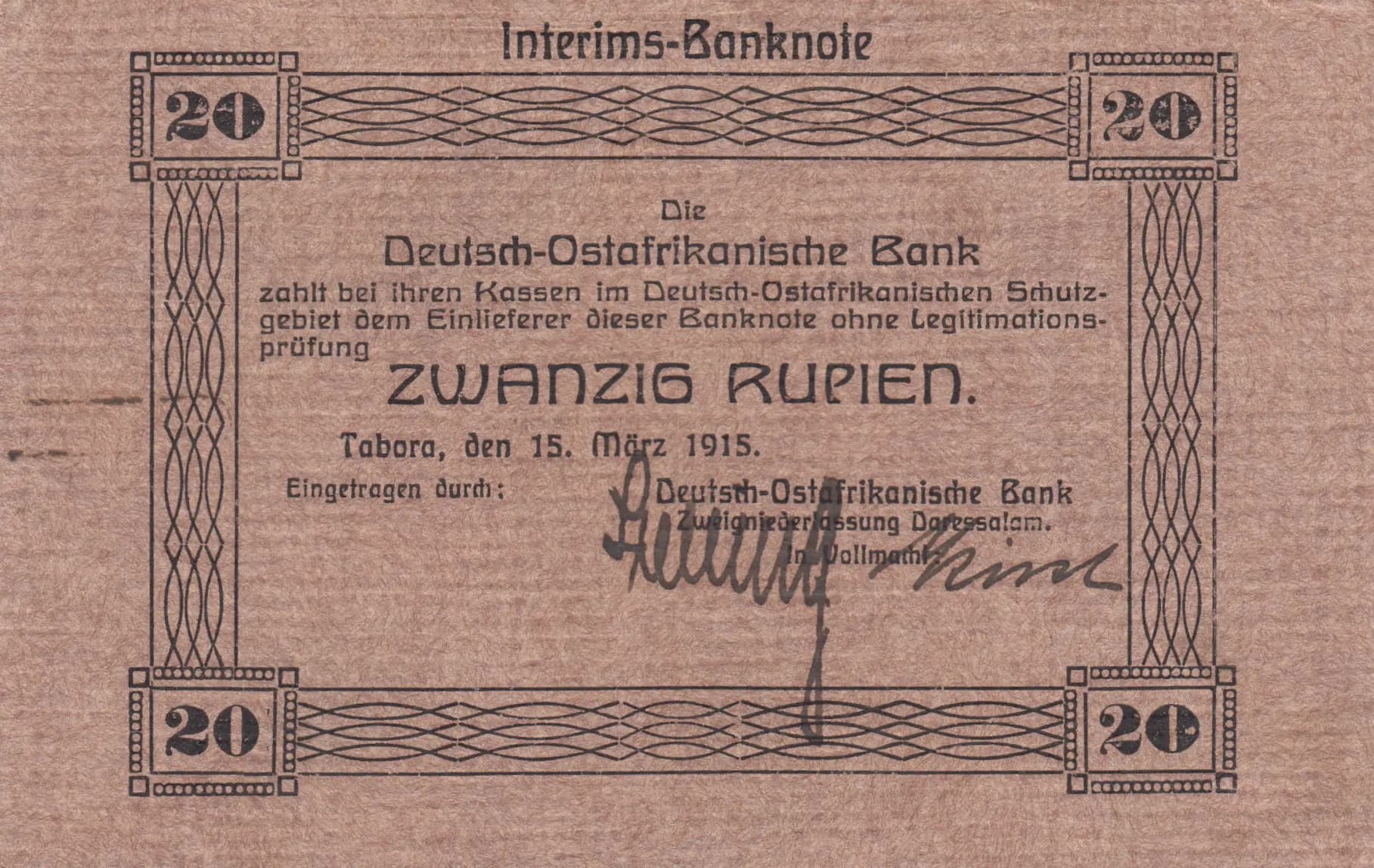 20 rupees 1915 from German  East Africa, P-45a (1915) — image 1