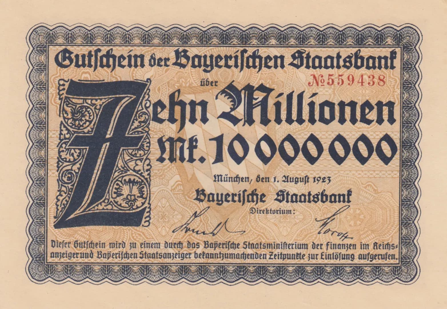 10 000 000 mark 1923 from Germany, P-unlisted