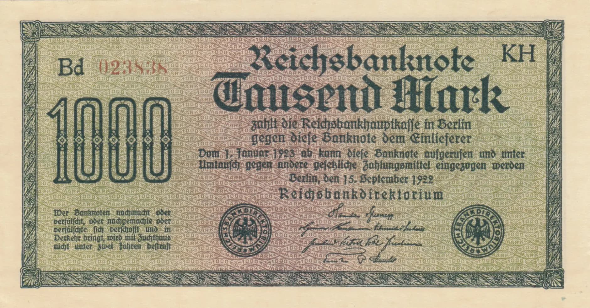 1000 mark 1922 from Germany , P-76c