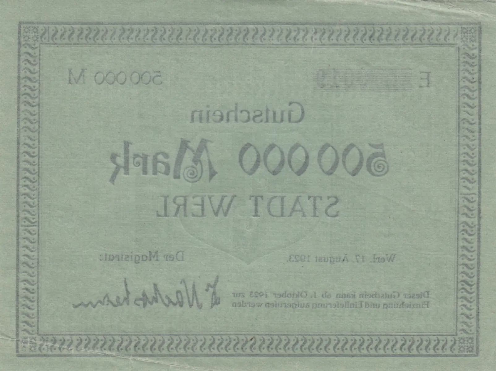 500 000 mark 1923 from Germany, P-unlisted (1923) — image 2