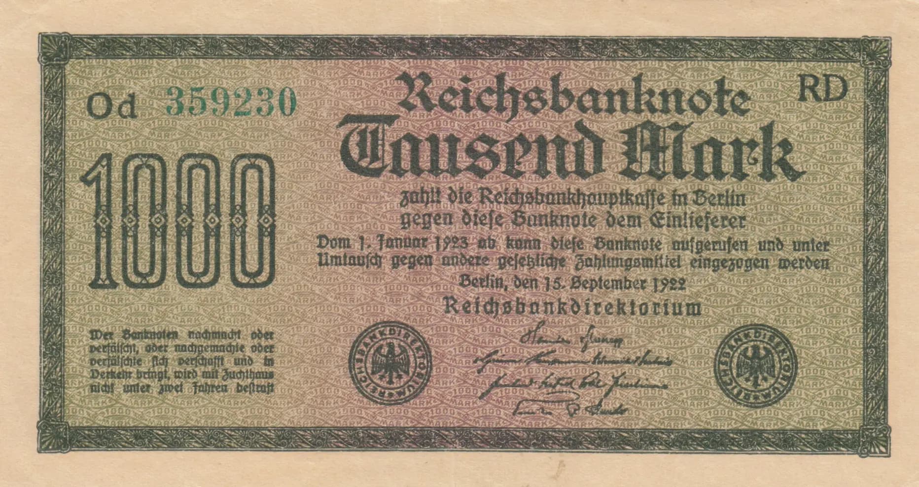 1000 mark 1922 from Germany , P-76e