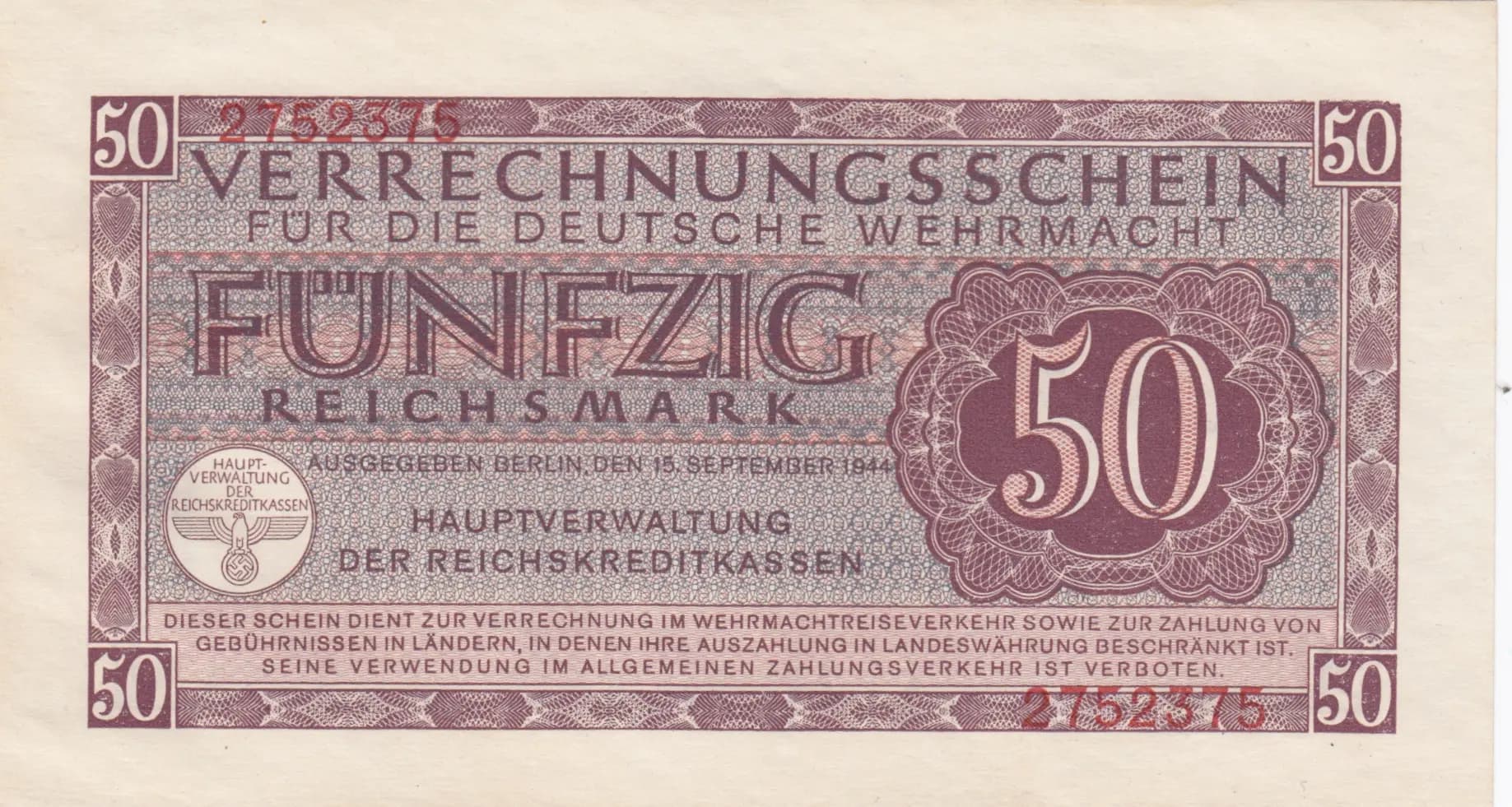 50 reichsmark 1944 from Germany, P-M41 (1944) — image 1