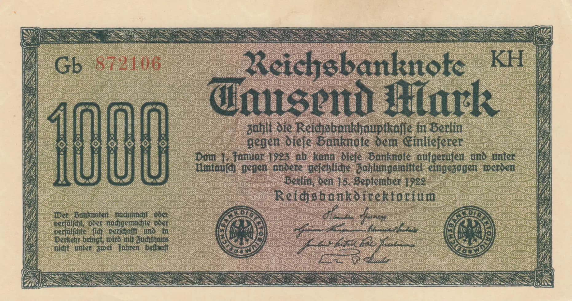 1000 mark 1922 from Germany , P-76f