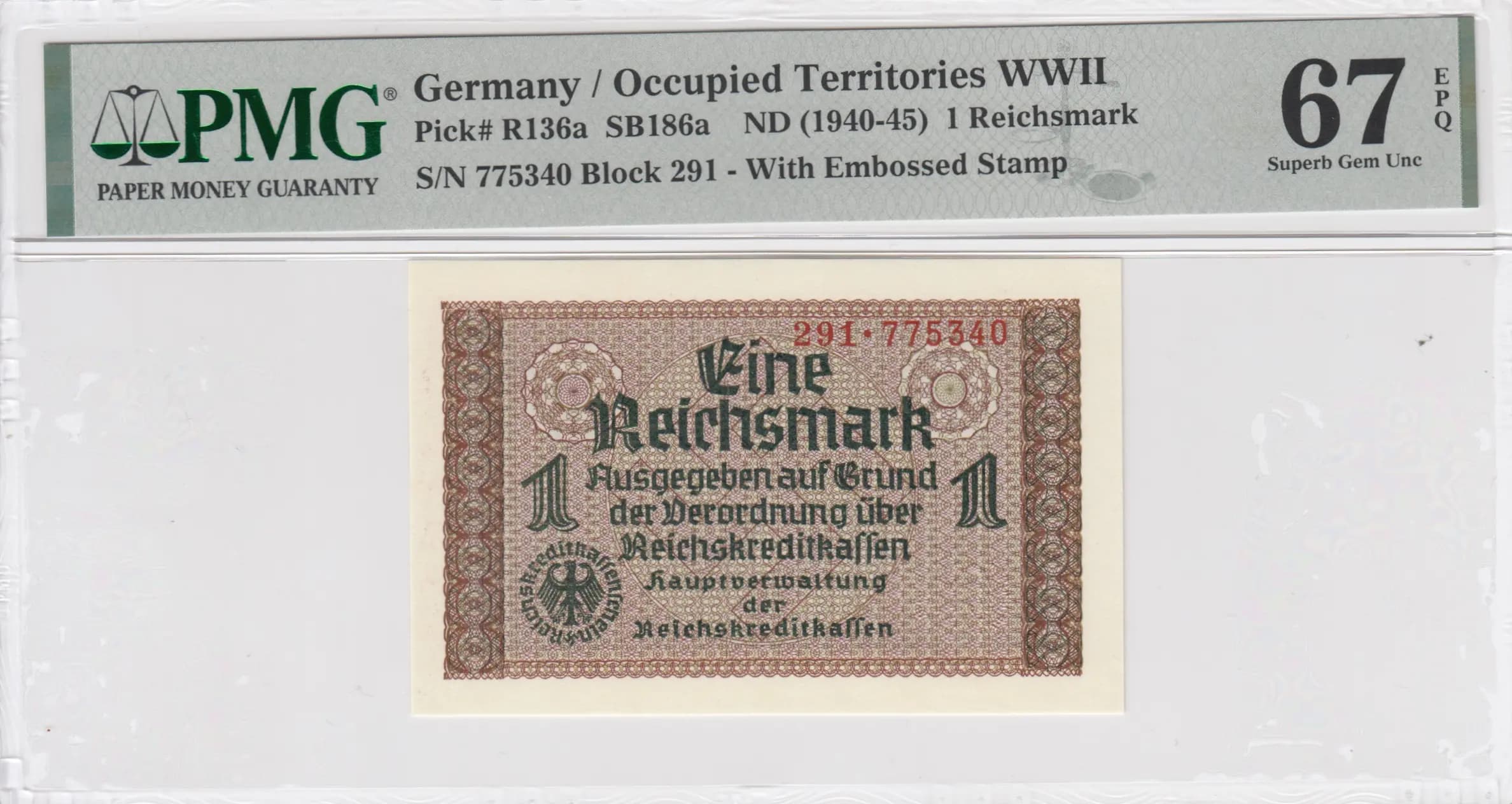 1 reichsmark 1940 from Germany, P-R136a (1940) — image 1