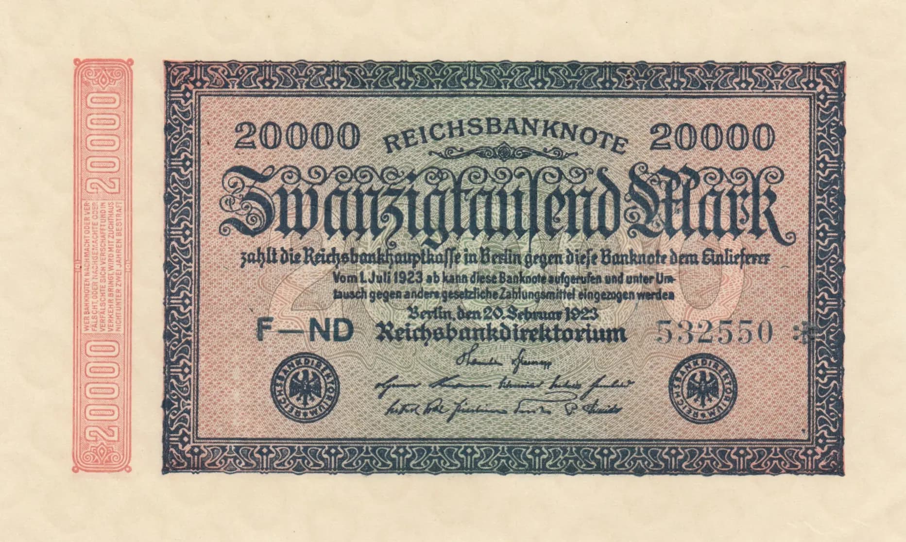20 000 mark 1923 from Germany , P-85a (1923) — image 1
