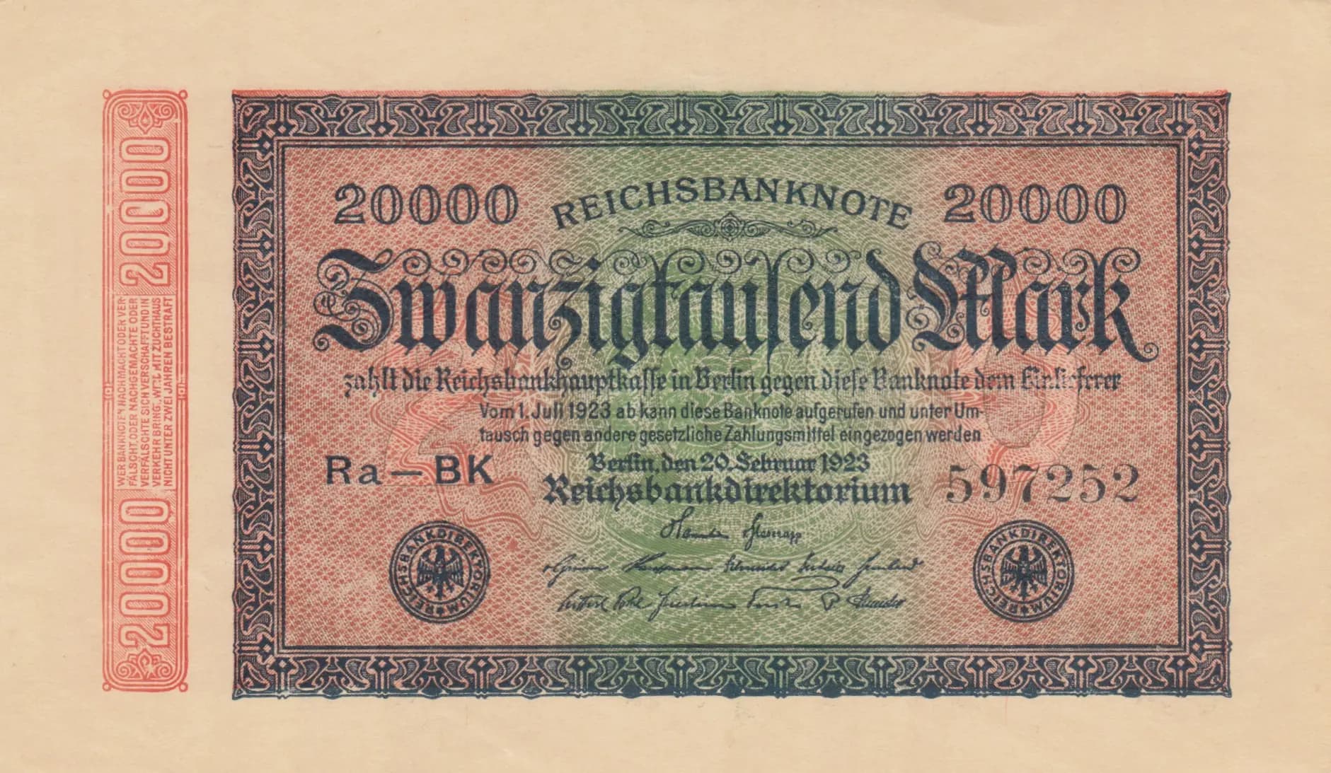 20 000 mark 1923 from Germany , P-85b