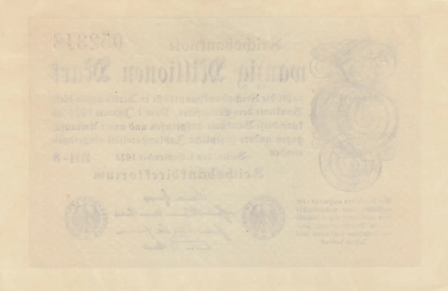 20 000 000 mark 1923 from Germany , P-108c (1923) — image 2