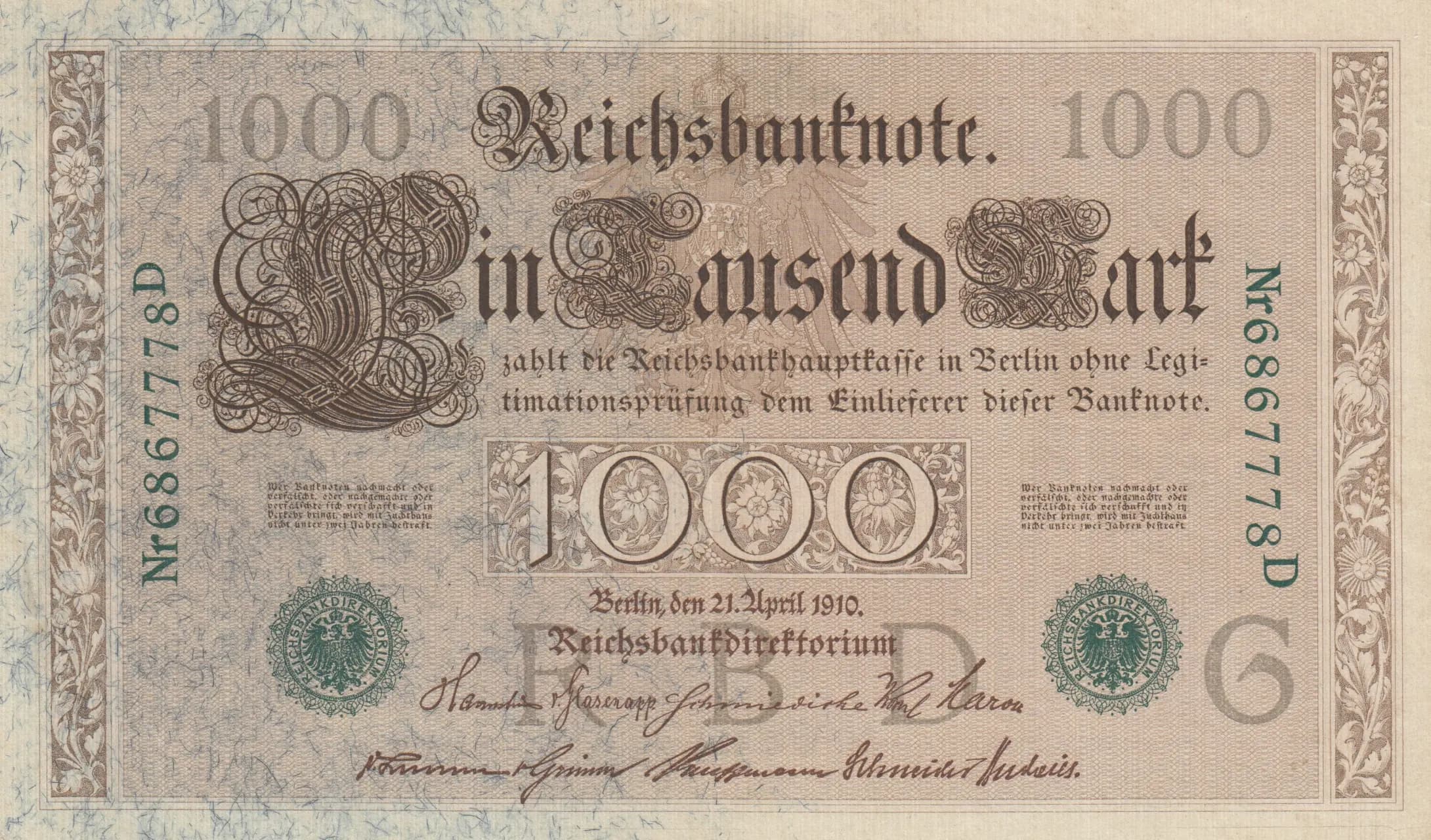 1000 mark 1910 from Germany , P-45b