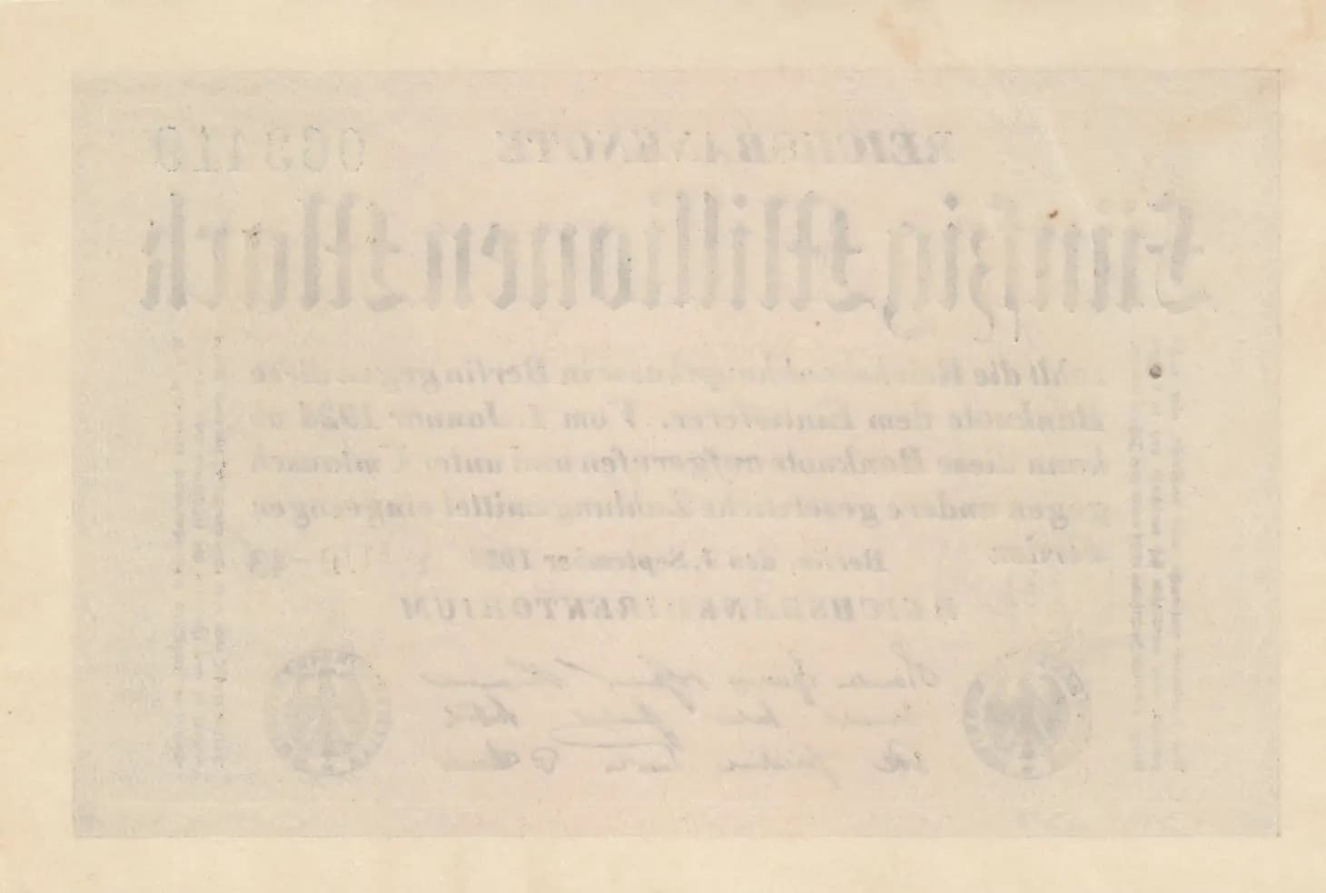 50 000 000 mark 1923 from Germany , P-109b (1923) — image 2