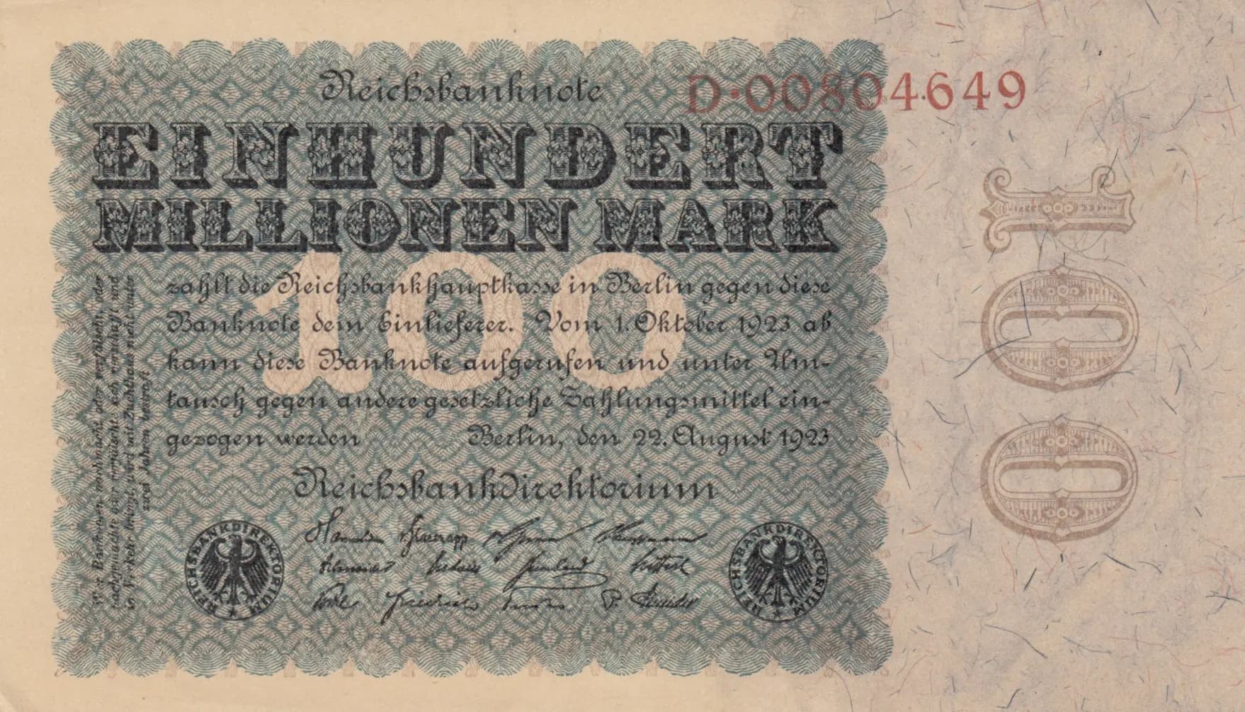 100 000 000 mark 1923 from Germany , P-107a