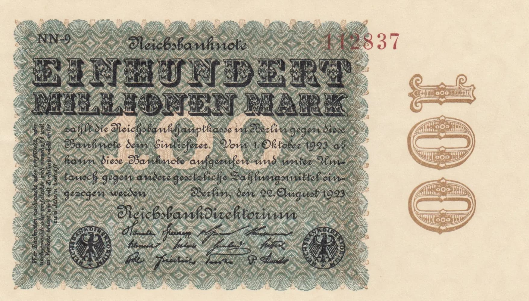 100 000 000 mark 1923 from Germany , P-107e (1923) — image 1