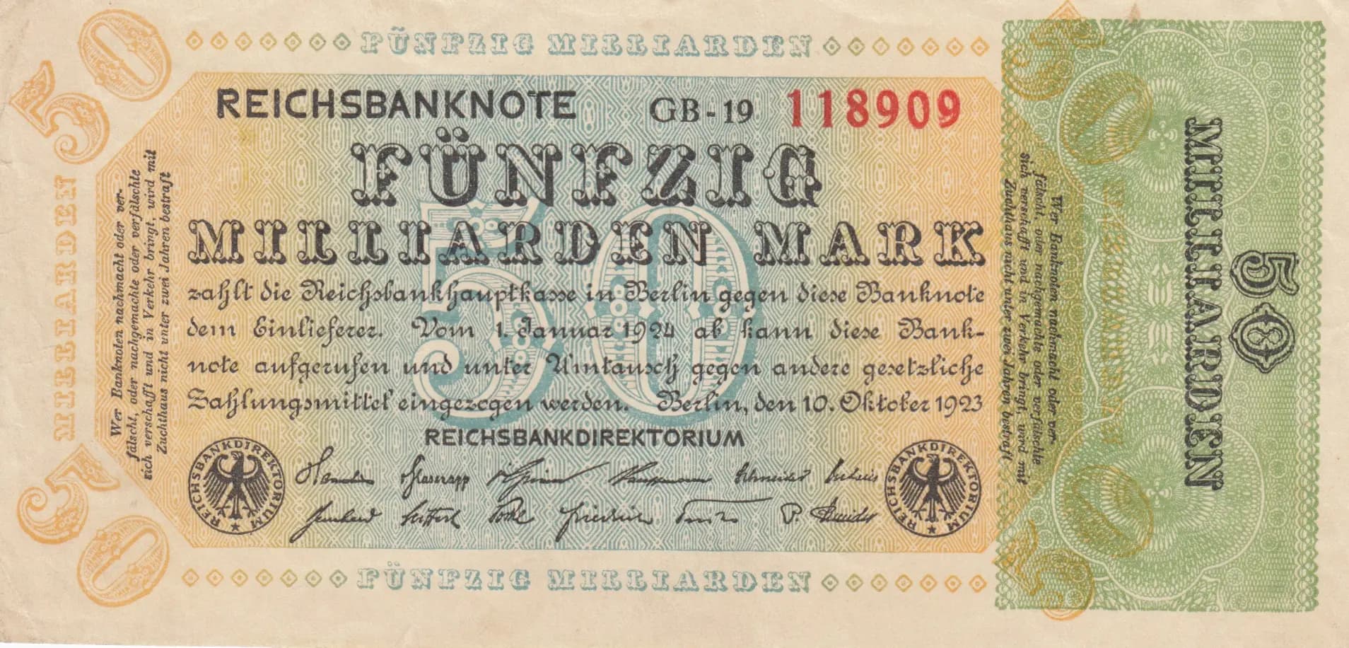 50 000 000 000 mark 1923 from Germany, P-120b