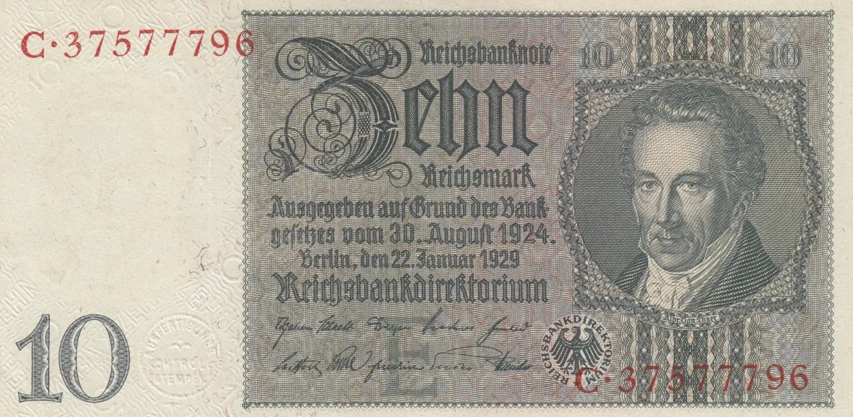 10 reichsmark 1929 from Germany, P-180a