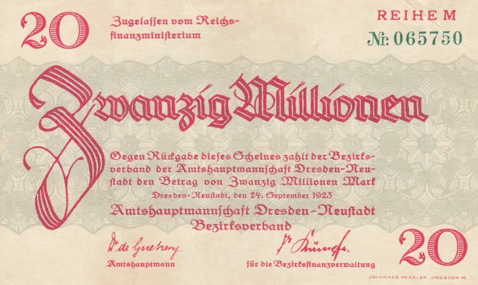 20 000 000 mark 1923 from Germany, P-unlisted