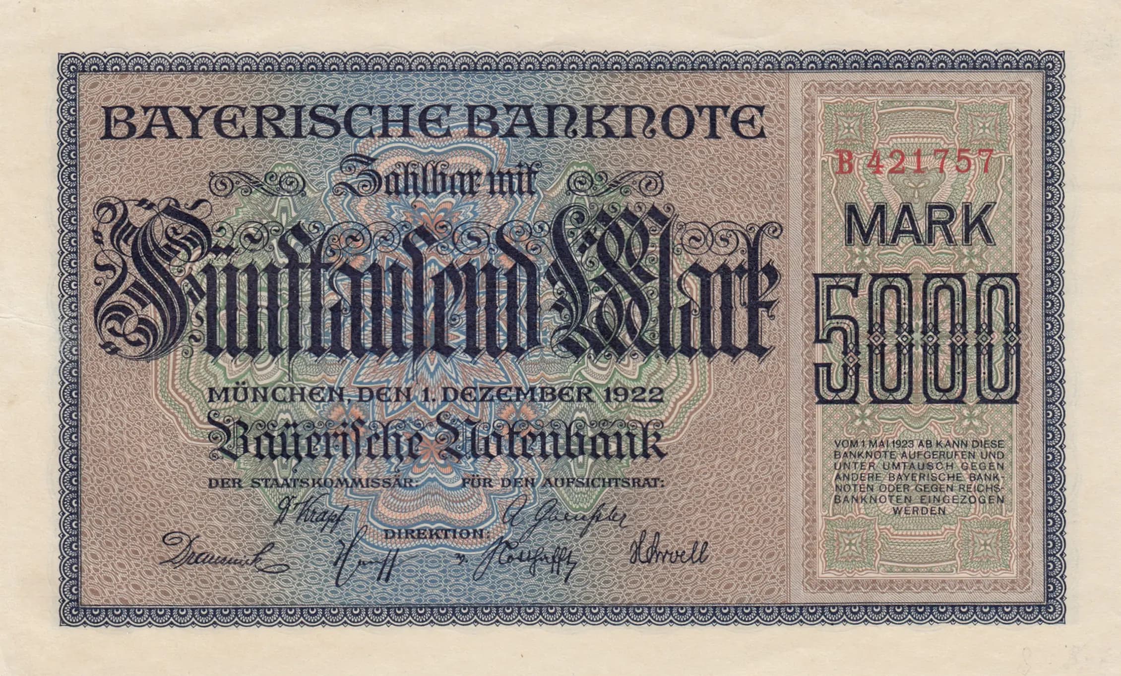 5000 mark 1922 from Germany, P-S925 (1922) — image 1