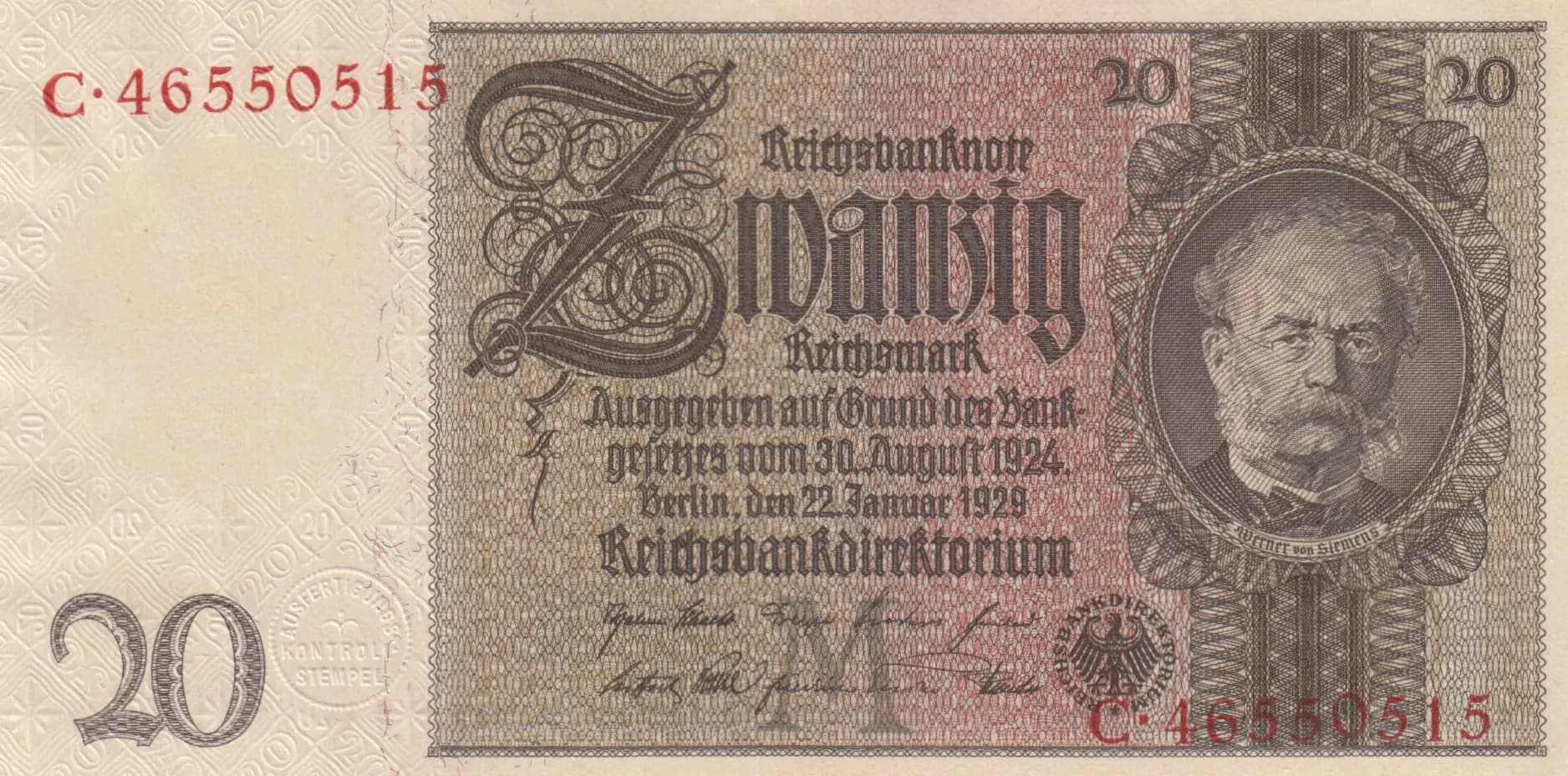 20 reichsmark 1929 from Germany, P-181a (1929) — image 1