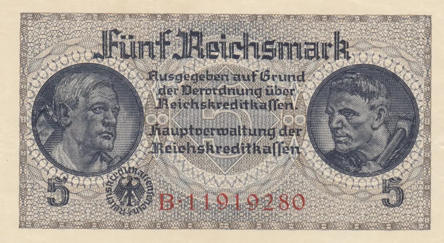5 reichsmark 1940 from Germany , P-R138b (1940) — image 1