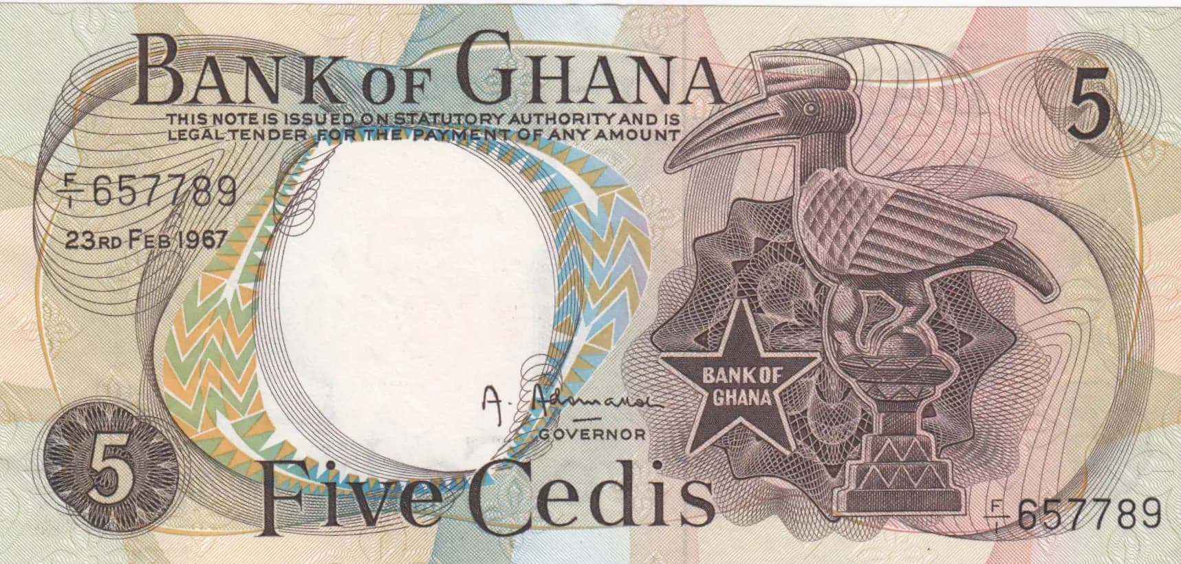 5 cedis 1967 from Ghana, P-11a
