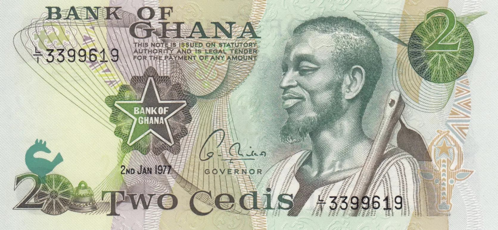 2 cedis 1977 from Ghana, P-14c