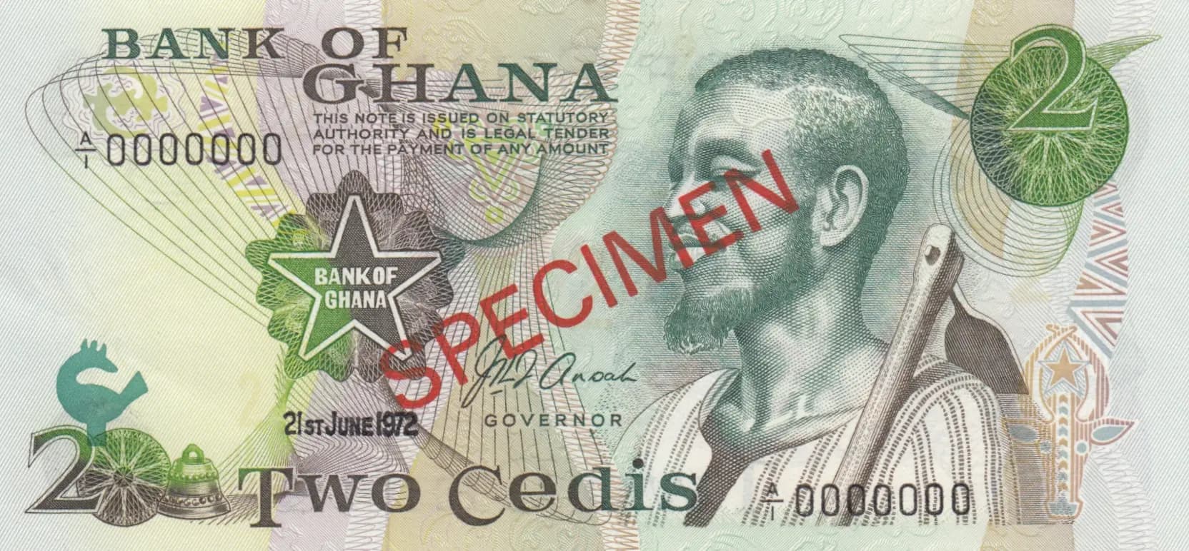 2 cedis 1972 specimen from Ghana, P-14as (1972) — image 1