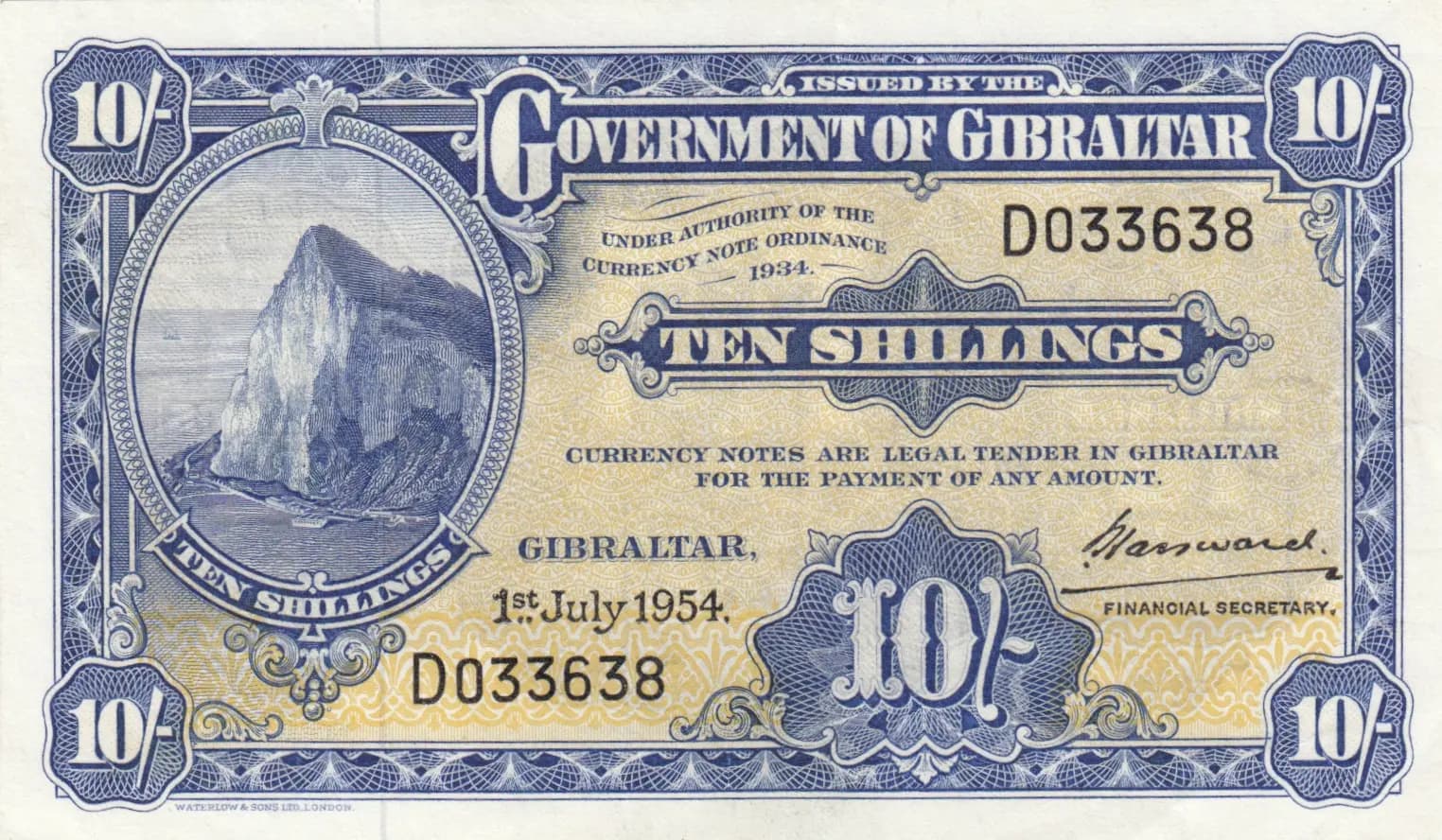 10 shillings 1954 from Gibraltar, P-14c