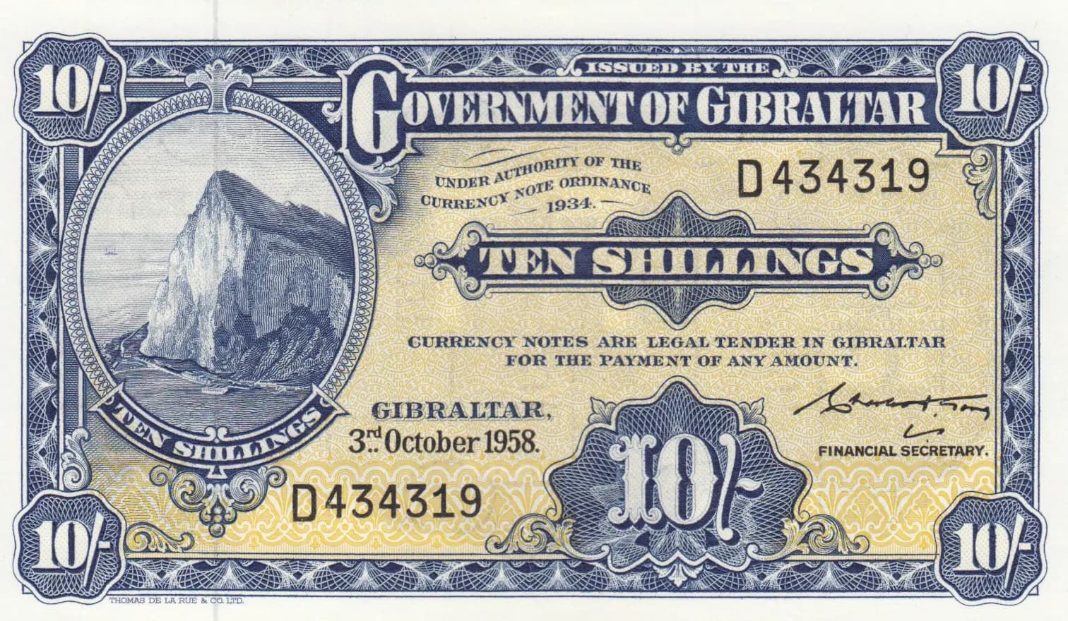10 shillings 1958 from Gibraltar, P-17 (1958) — image 1