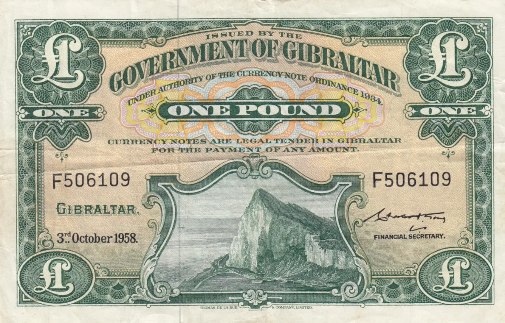 1 pound 1958 from Gibraltar, P-18a