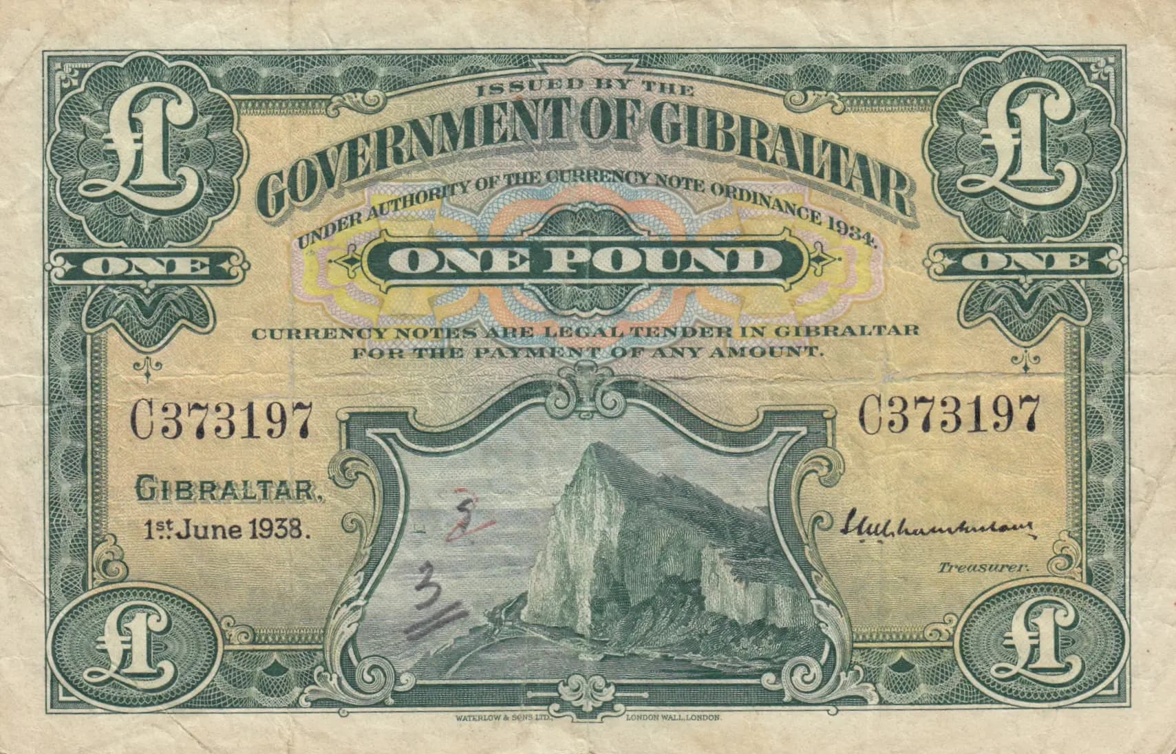 1 pound 1938 from Gibraltar, P-15a
