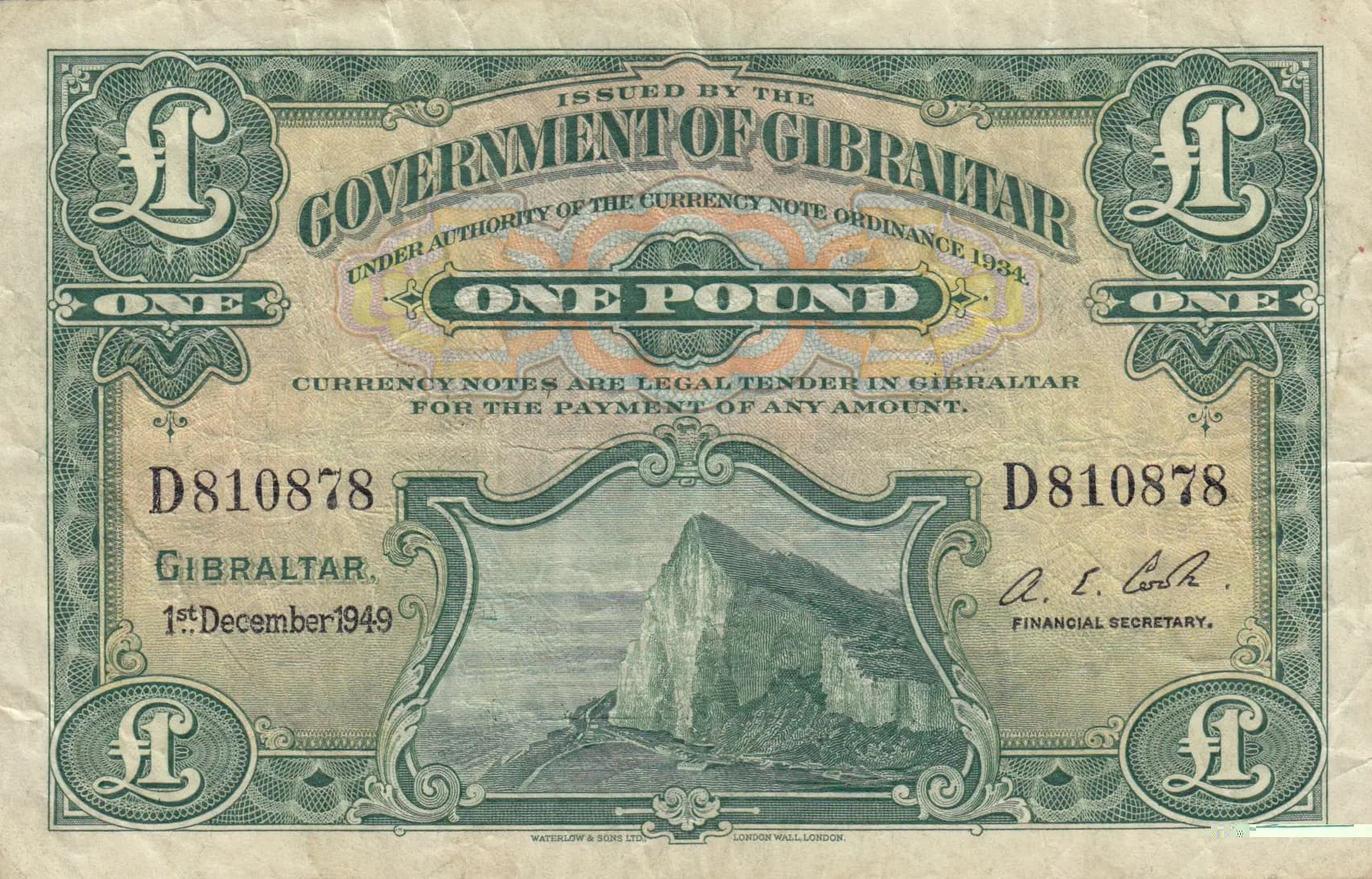 1 pound 1949 from Gibraltar, P-15b