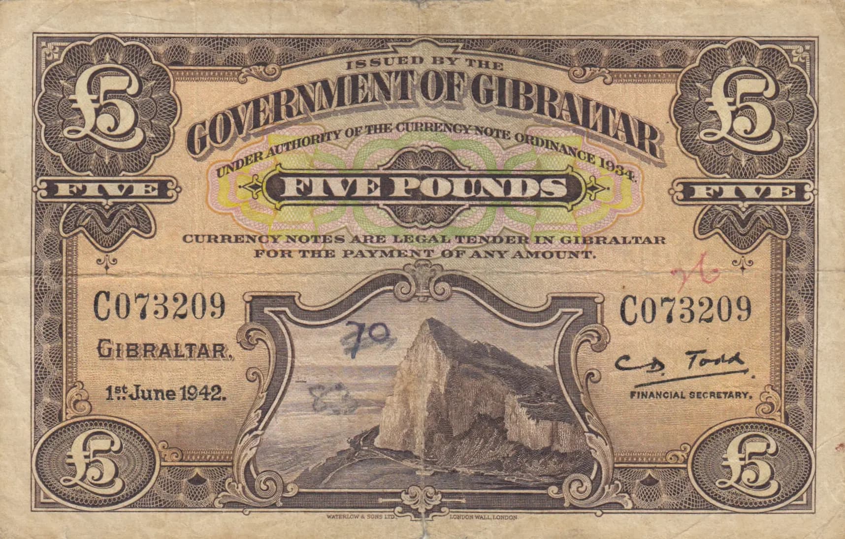 5 pounds 1942 from Gibraltar, P-16a (1942) — image 1