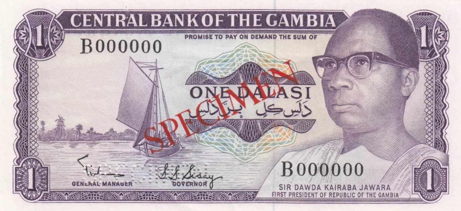 1 dalasi 1972 specimen from Gambia, P-4bs (1972) — image 1