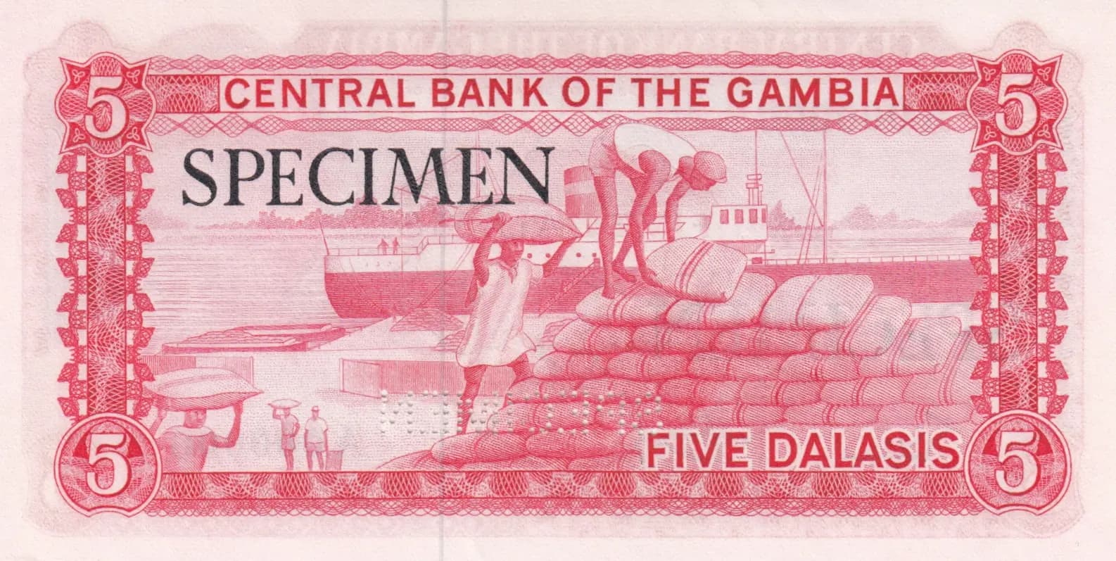 5 dalasi 1972 specimen from Gambia, P-5as (1972) — image 2