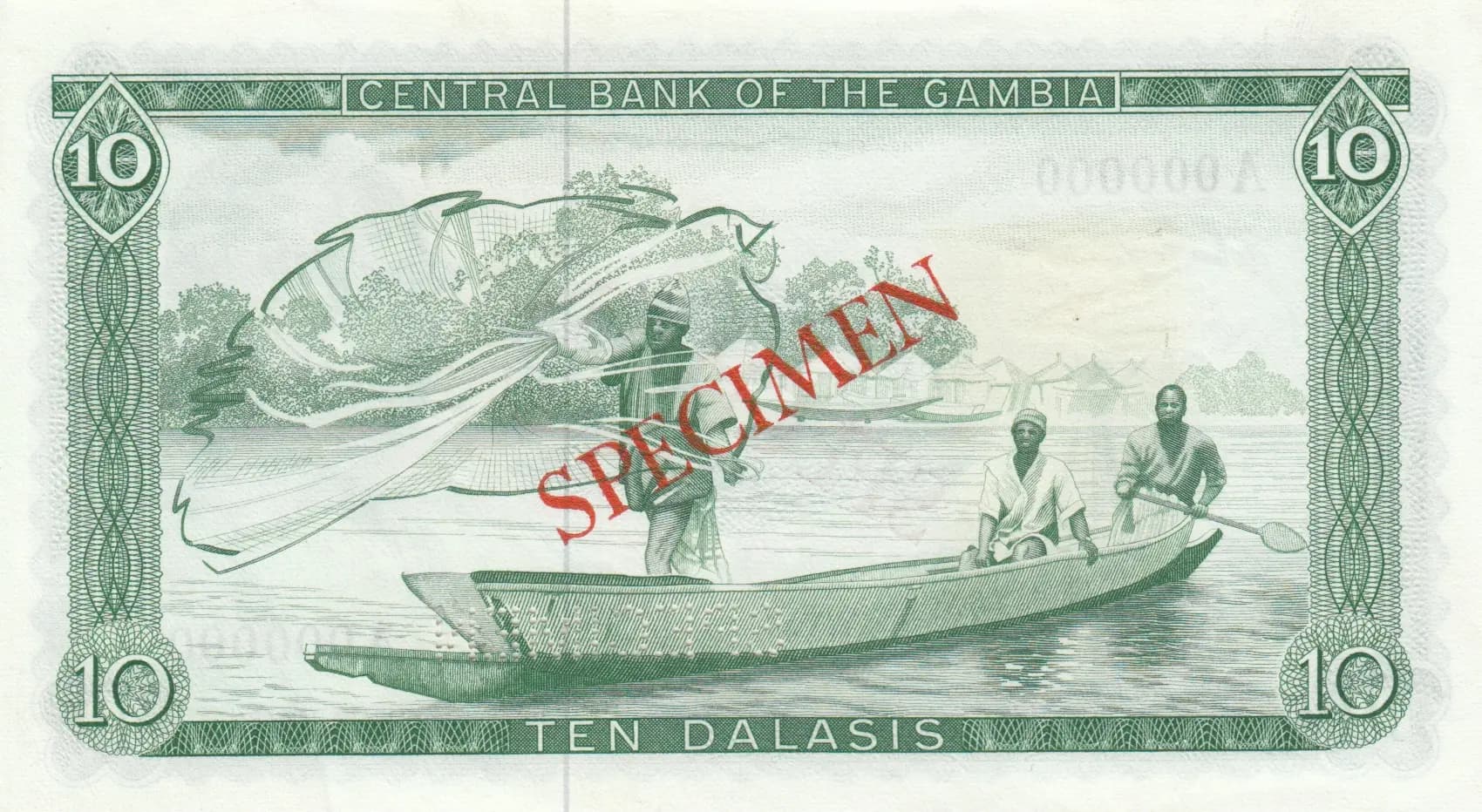 10 dalasi 1972 specimen from Gambia, P-6bs (1972) — image 2