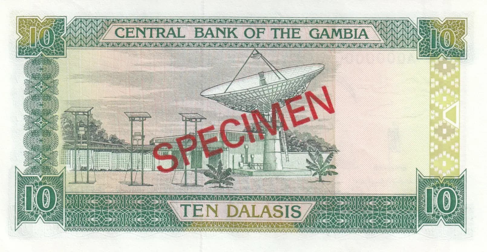 10 dalasi 1991 specimen from Gambia, P-13as (1991) — image 2