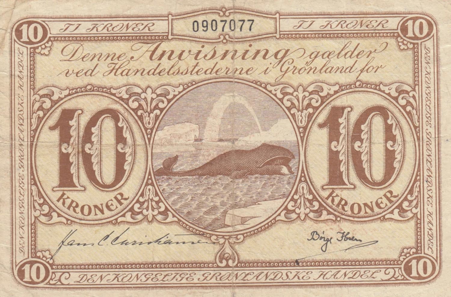 10 kroner 1953 from Greenland, P-19b (1953) — image 1