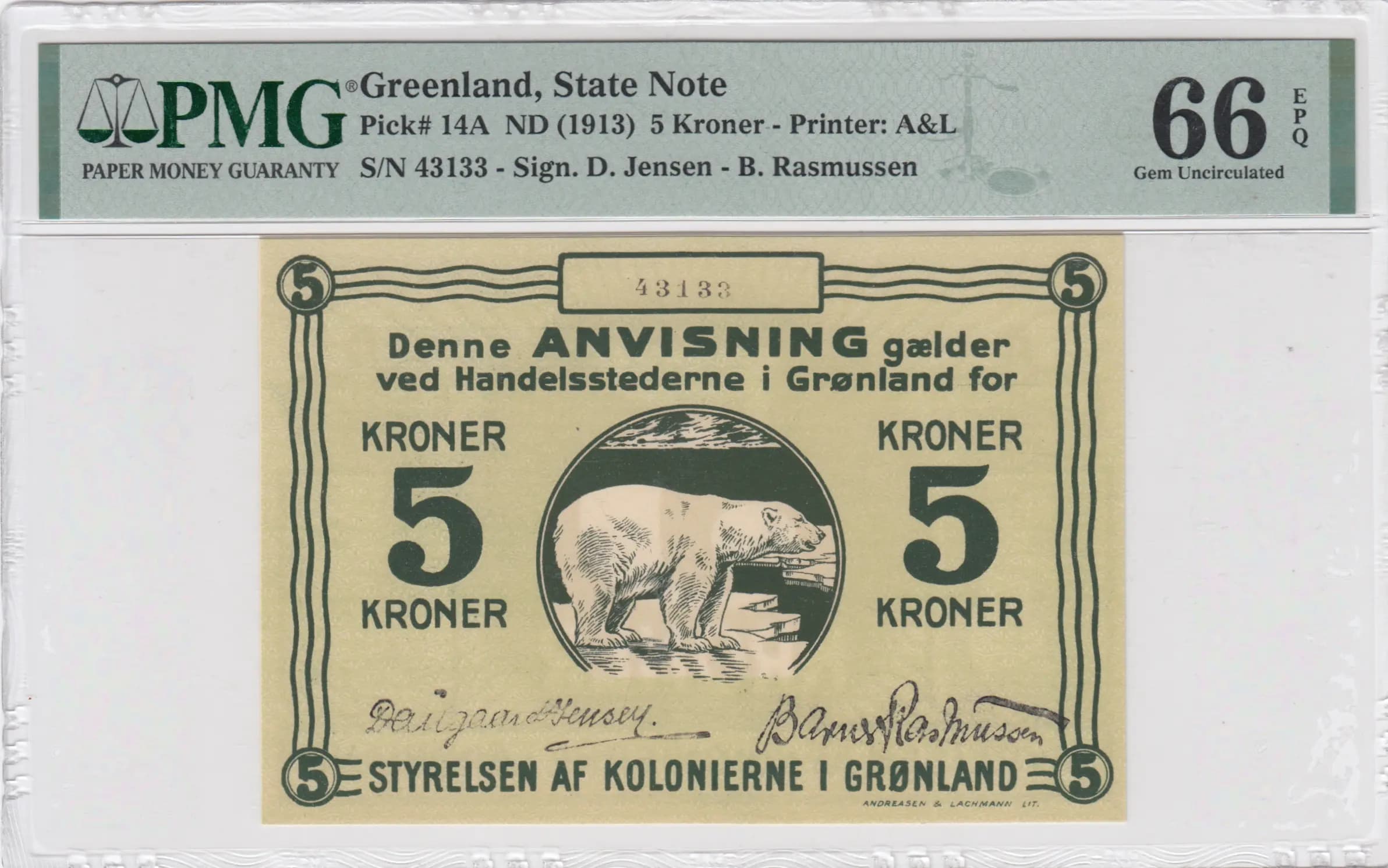 5 kroner 1913 from Greenland, P-14A