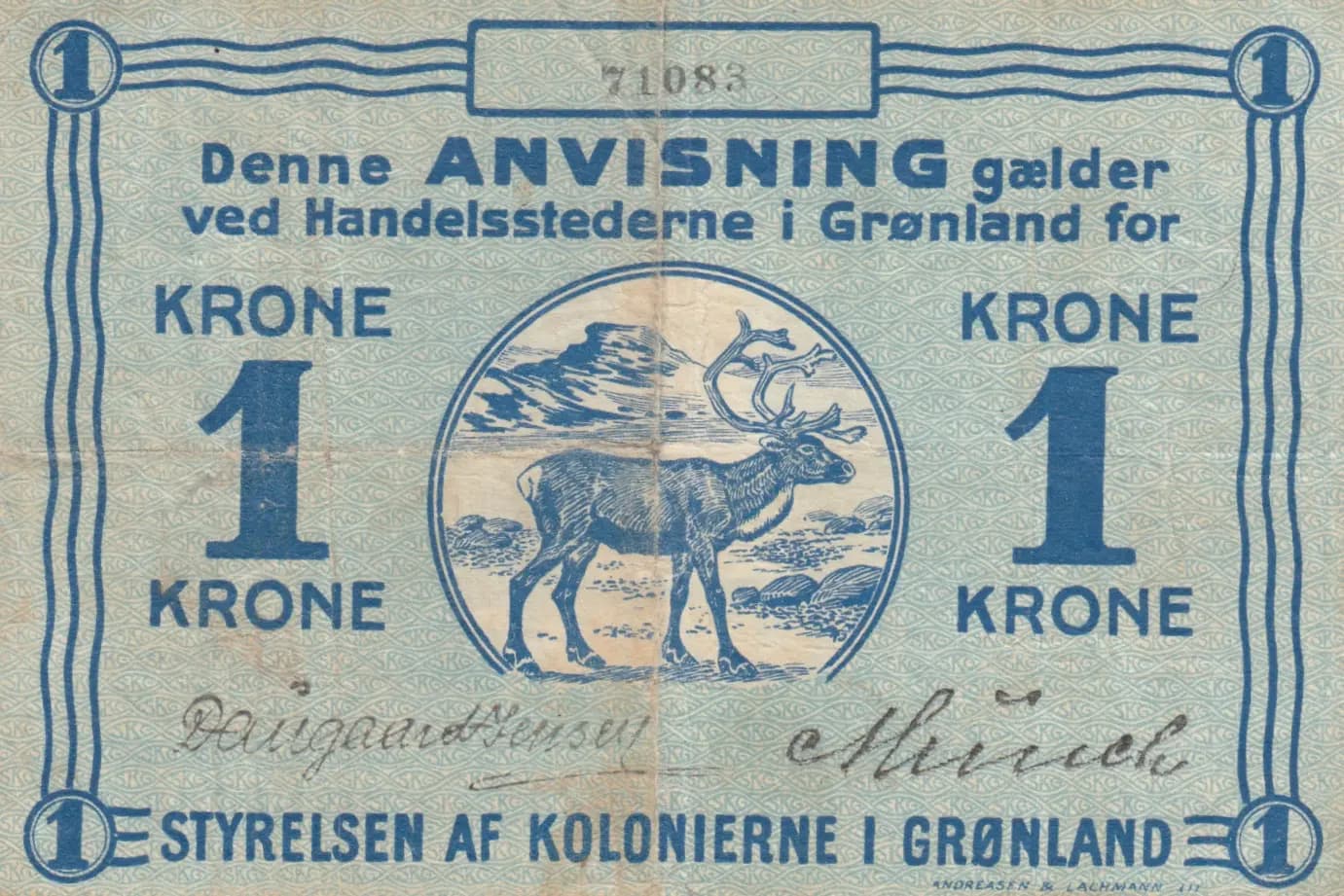 1 krone 1913 from Greenland, P-13b