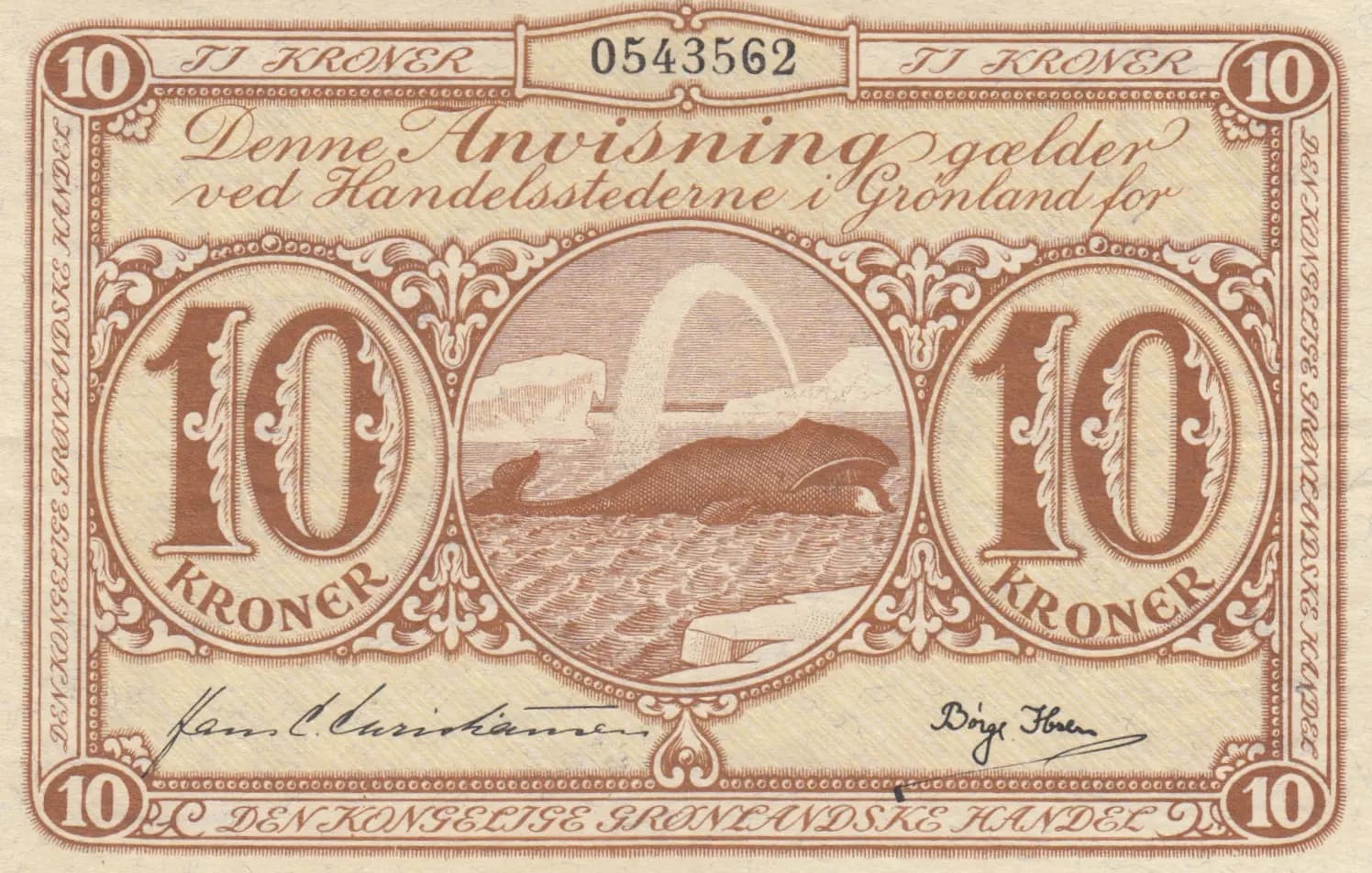 10 kroner 1953 from Greenland, P-19a