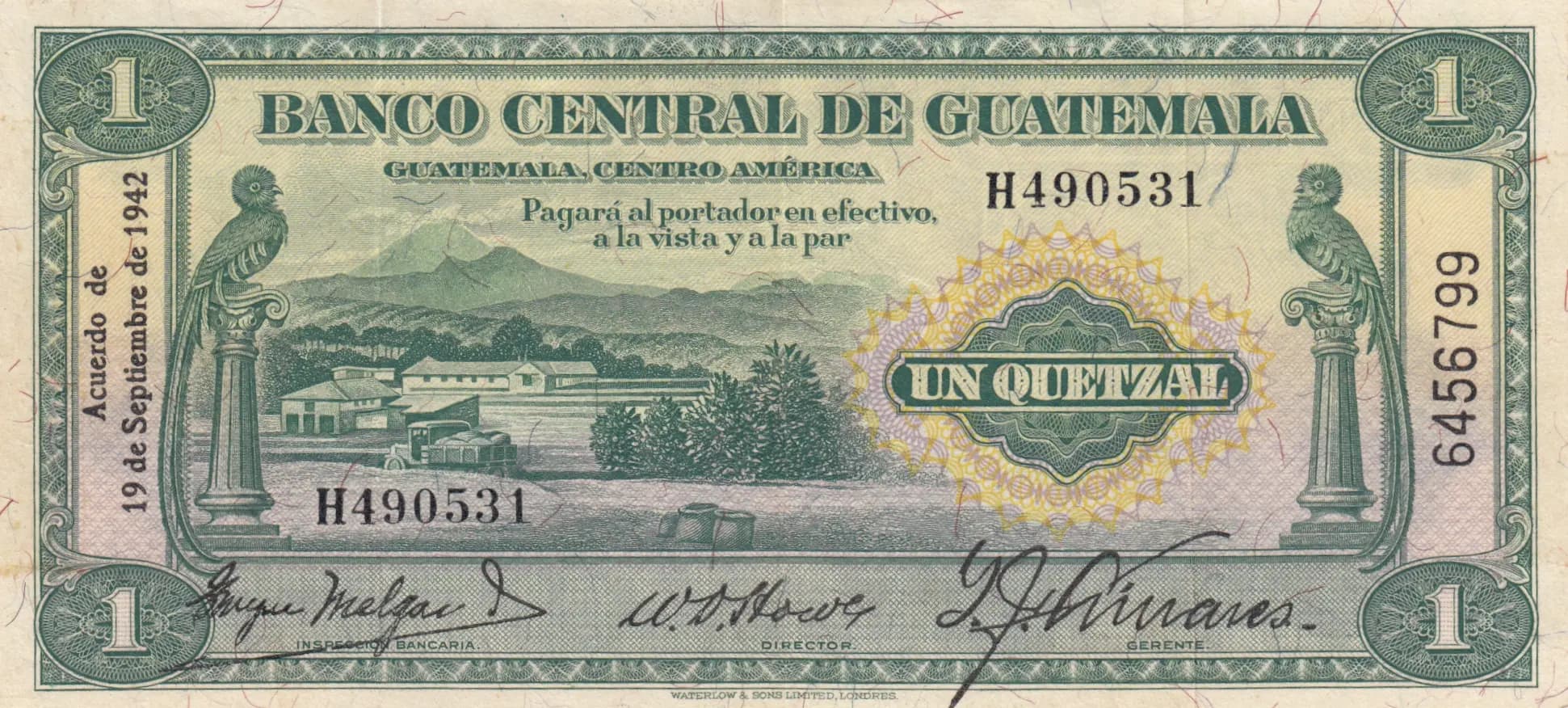 1 quetzal 1942 from Guatemala, P-14a (1942) — image 1