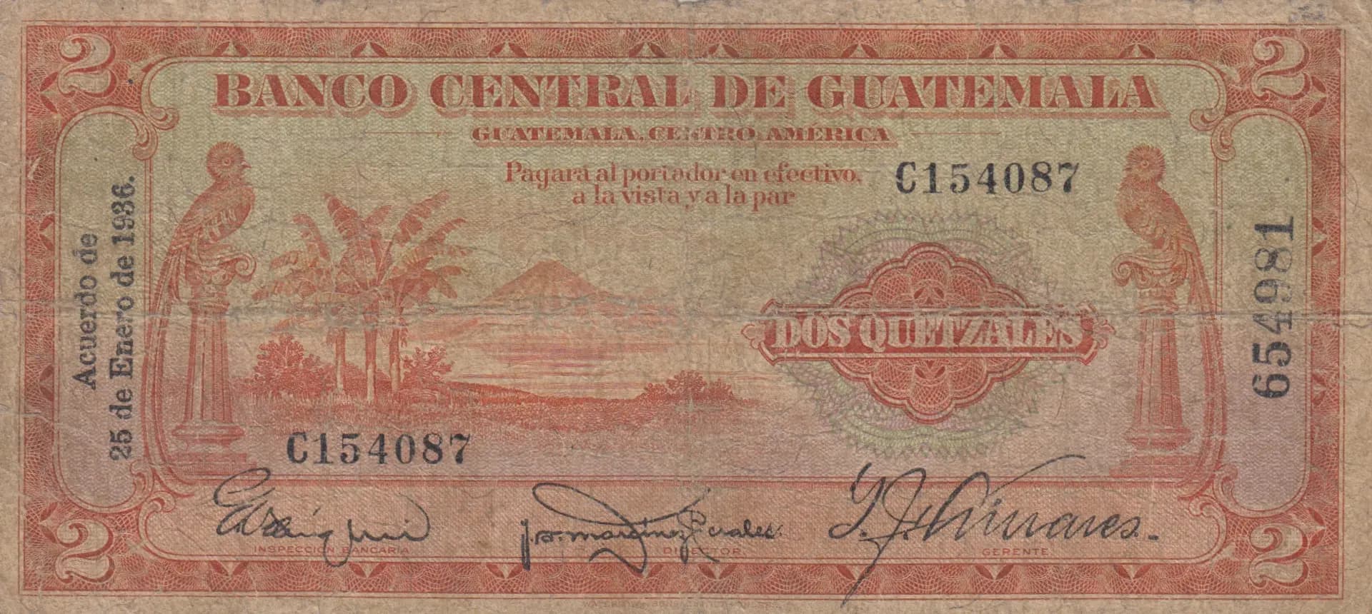 2 quetzales 1936 from Guatemala, P-15a (1936) — image 1